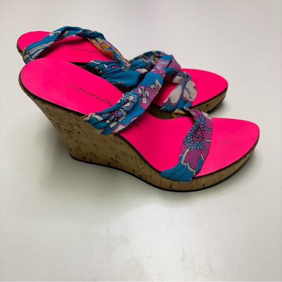 2/$20 Mario Bologna Womens 38 Cork Wedge Tie Up Floral Beach Boho Espadrilles - Picture 4 of 7